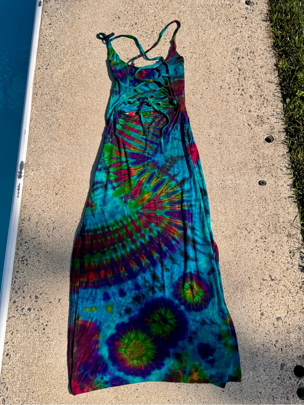 Jayli Blue Green Purple Tie-Dye Spaghetti Strap Maxi Dress